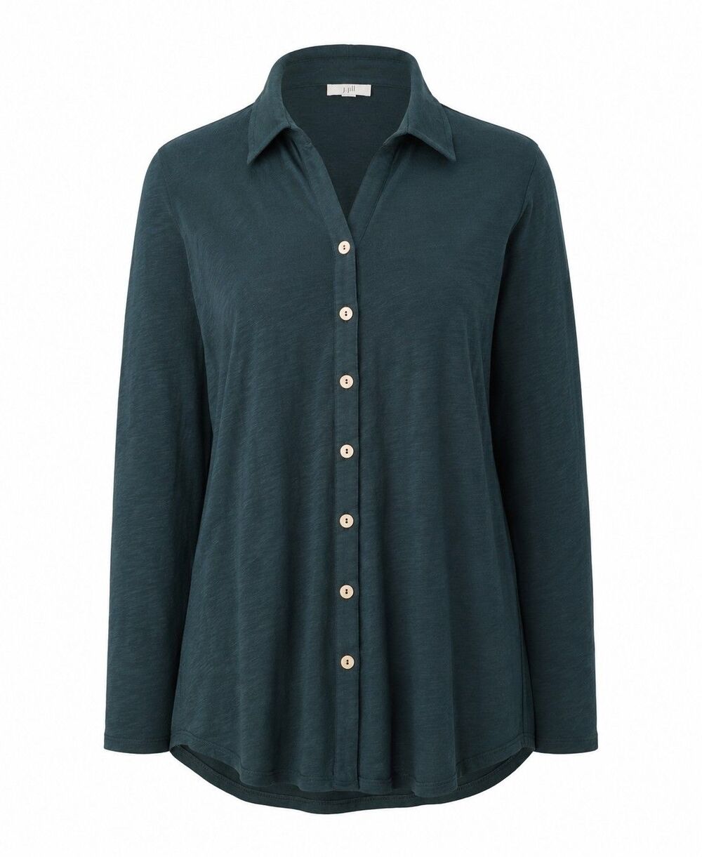 Relaxed Deep Teal Slub Cotton Blend Button-Up Shirt J. Jill Women’s Size M - Picture 1 of 15